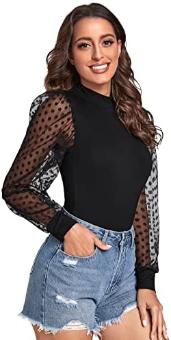 Sheer Mesh Bodysuit Verdusa Women S Polka Dots Sheer Mesh Long Sleeve