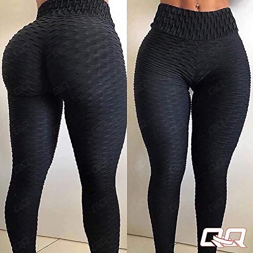 Ruched Leggings Qoq Womens High Waist Yoga Pants Tummy Control Slimming Textured Booty