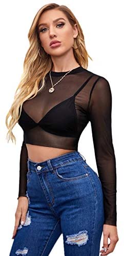 Sheer Mesh Shirt Verdusa Women S Basic Long Sleeve Crop Top See