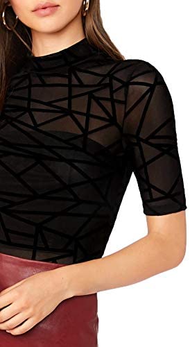 Sheer Mesh Shirt Verdusa Women S Geo Sheer Mesh Short Sleeve Mock Neck Tee Top Fitostic Com