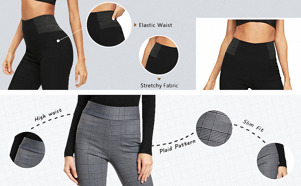 Plaid Pattern/Stretchy Fabric/High Waist/Elastic Waist/Slim Fit