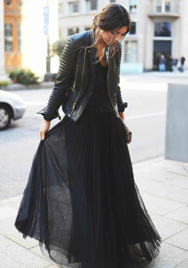 idée tenue jupe longue noire