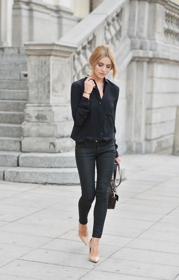 chemise en jean pantalon noir