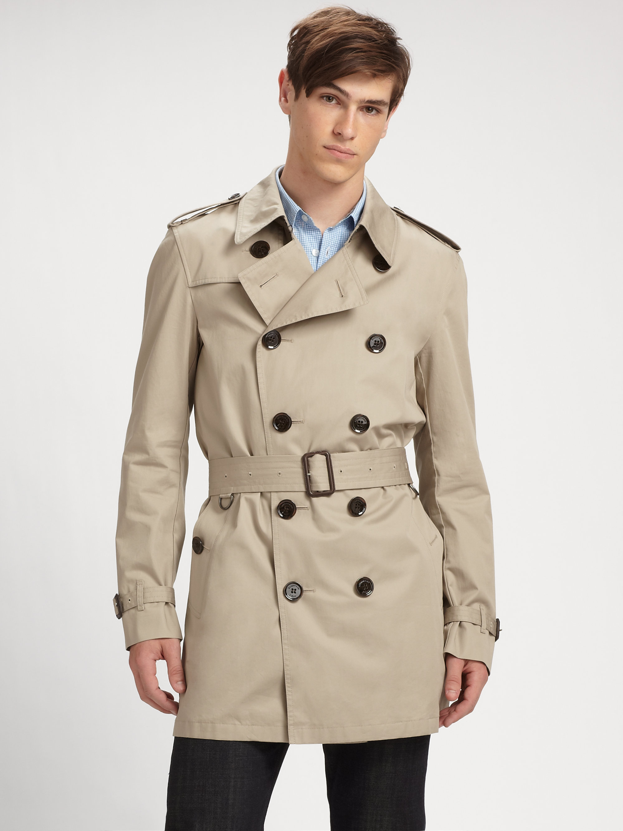 beige trench coat men's outfit