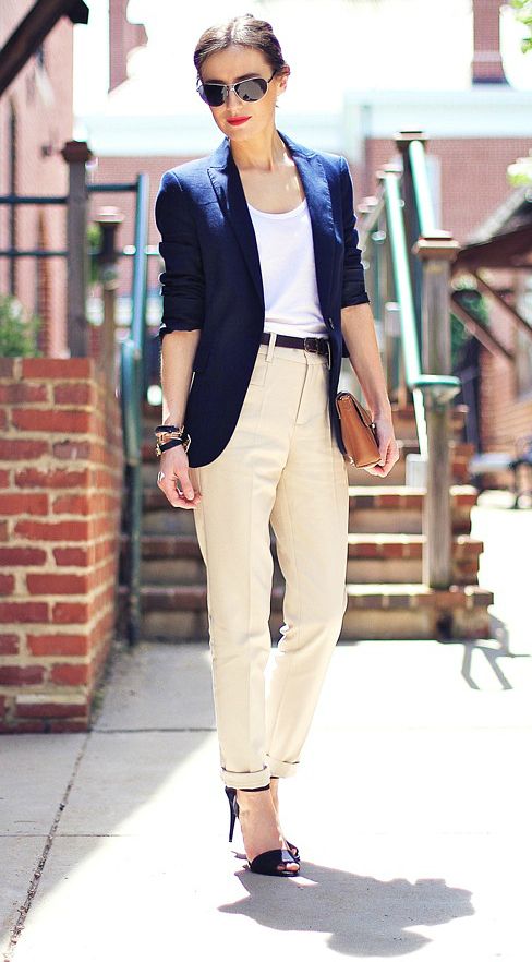 blue blazer beige pants