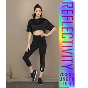 shosho yoga capri,cropped leggings,sports pants,reflective,stretch knit,butt sculpting,tummy control