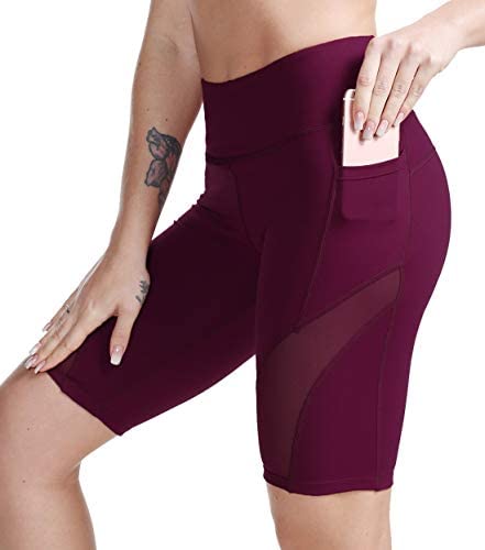 TYUIO High Waist Yoga Shorts with Pockets for Women Compression Running Short Leggings