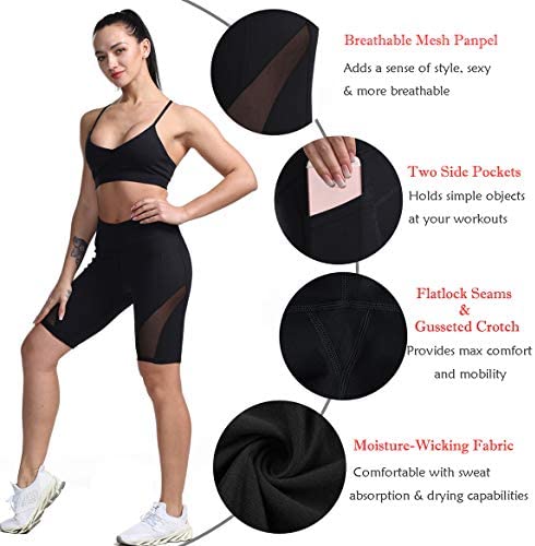 TYUIO High Waist Yoga Shorts with Pockets for Women Compression Running Short Leggings
