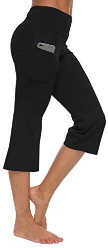 Women Yoga Pants Elastic Waist Boho Check Baggy Wide Leg Casual Yoga Capris Pants by-NEWONESUN 