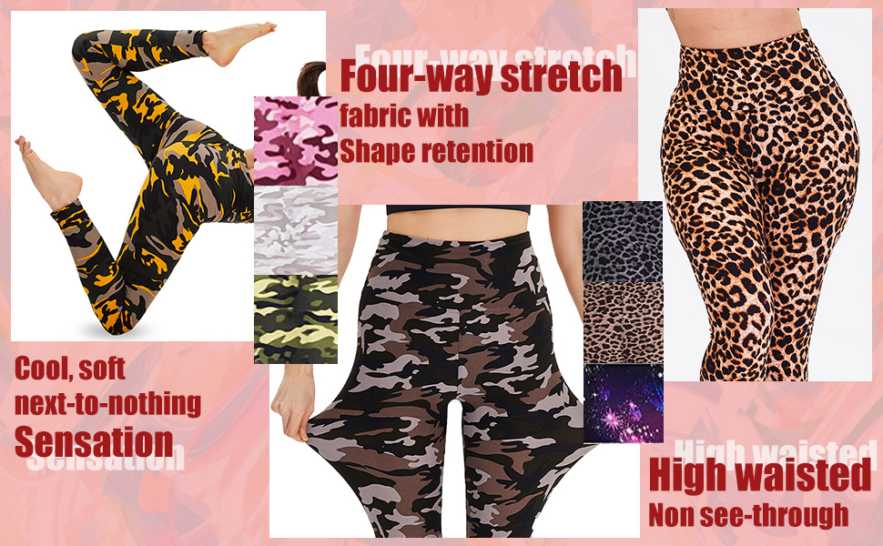 CAMPSNAIL High Waisted Pattern Leggings for Women Soft Tummy Control Printed Legging Capri & Full Length Workout Yoga Pants 