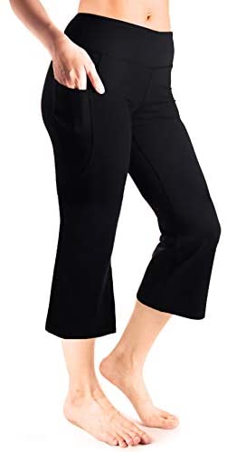 Cakulo Women's Flare Capris Pants High Waist Yoga Kick Crop Lounge Dressy Work Slack Pants Leggings with Pockets 