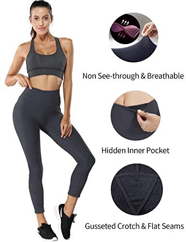 TYUIO Yoga Pants for Women High Waisted Workout Running Capri Leggings Hidden Pocket 