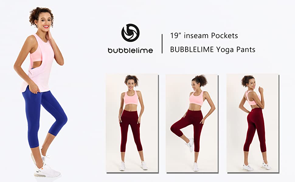 BUBBLELIME 19 Basic/Out Pockets High Waist Yoga Pants Women Workout Running Leggings Tummy Control 