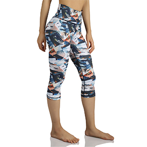 ODODOS Tummy Control Printed Yoga Capris with Hidden Pocket