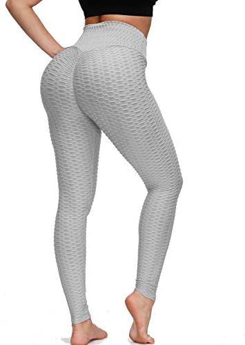 Z2-Light Grey, Medium KEWIAR High Waist Yoga Pants Tummy Control Ruched Butt Lifting Stretchy Leggings Workout Running Booty Tights 