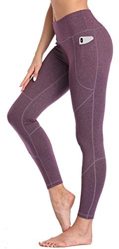 UURUN High Waist Workout Capri Leggings with Side Pockets/Full Length Yoga Pants with Hidden Pockets-Non See Through
