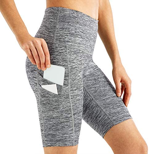 KYY Womens High Waist Yoga Short Side Pocket Workout Tummy Control Bike Shorts Running Exercise Spandex Leggings 