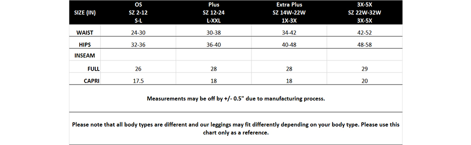 size chart