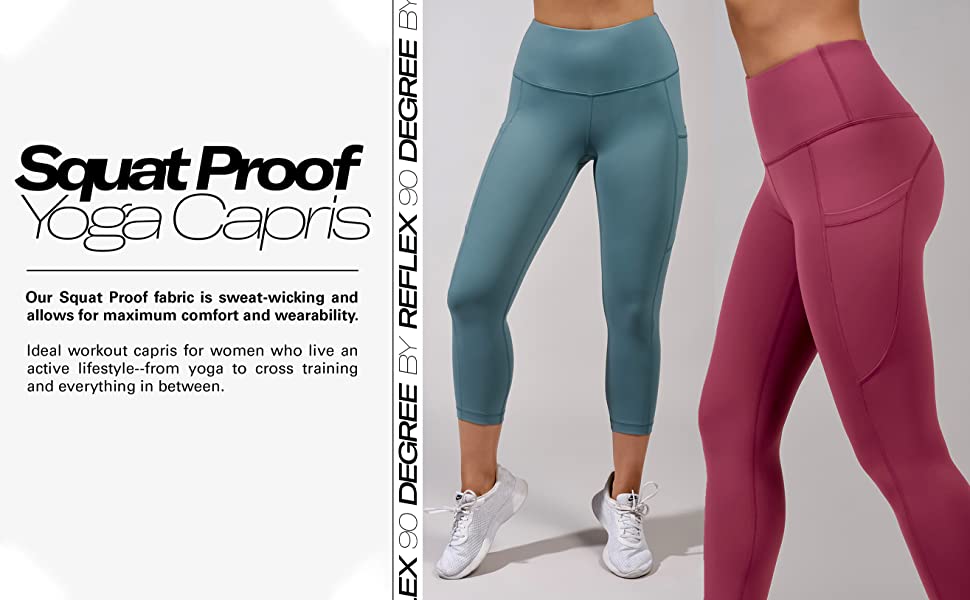 90 Degree By Reflex High Waist Squat Proof Yoga Capri Leggings with Side Phone Pockets 