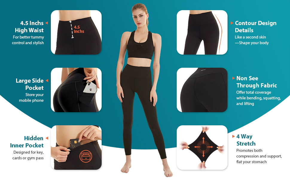 FULLSOFT Yoga Leggings with Pockets for Women High Waist Tummy Control Yoga Pants 4 Way Stretch Workout Pants 