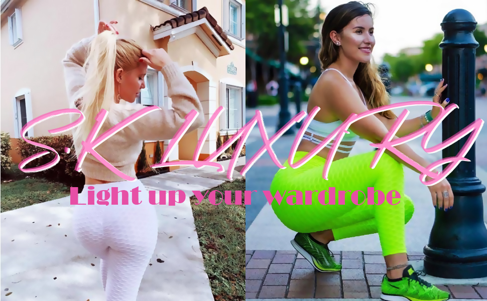 S.K LUXURY Womens Scrunched Butt Leggings High Waist Yoga Pants Tummy Control Booty Workout Running Butt Lift Tights