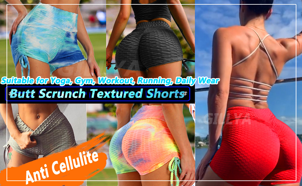 booty shorts textured shorts anti cellulite shorts scrunch butt lift booty yoga shorts high waisted