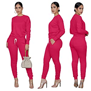 Womens Sweatsuit Set 2 Piece Fashion Pant and Sweater Set  Matching Outfit Set with Pockets 
