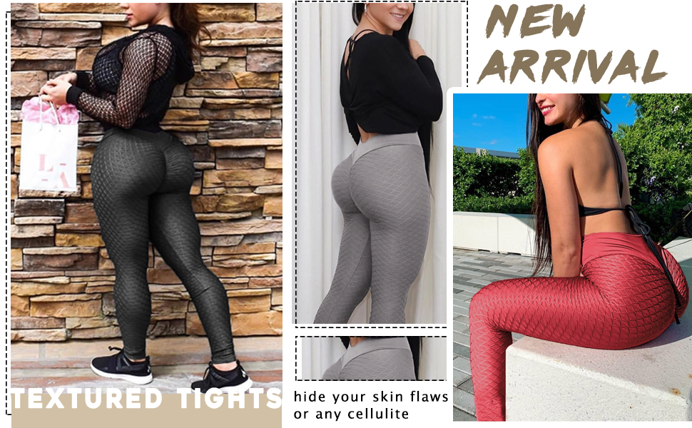 Women's High Waist Workout Compression Textured Fitness Yoga Leggings