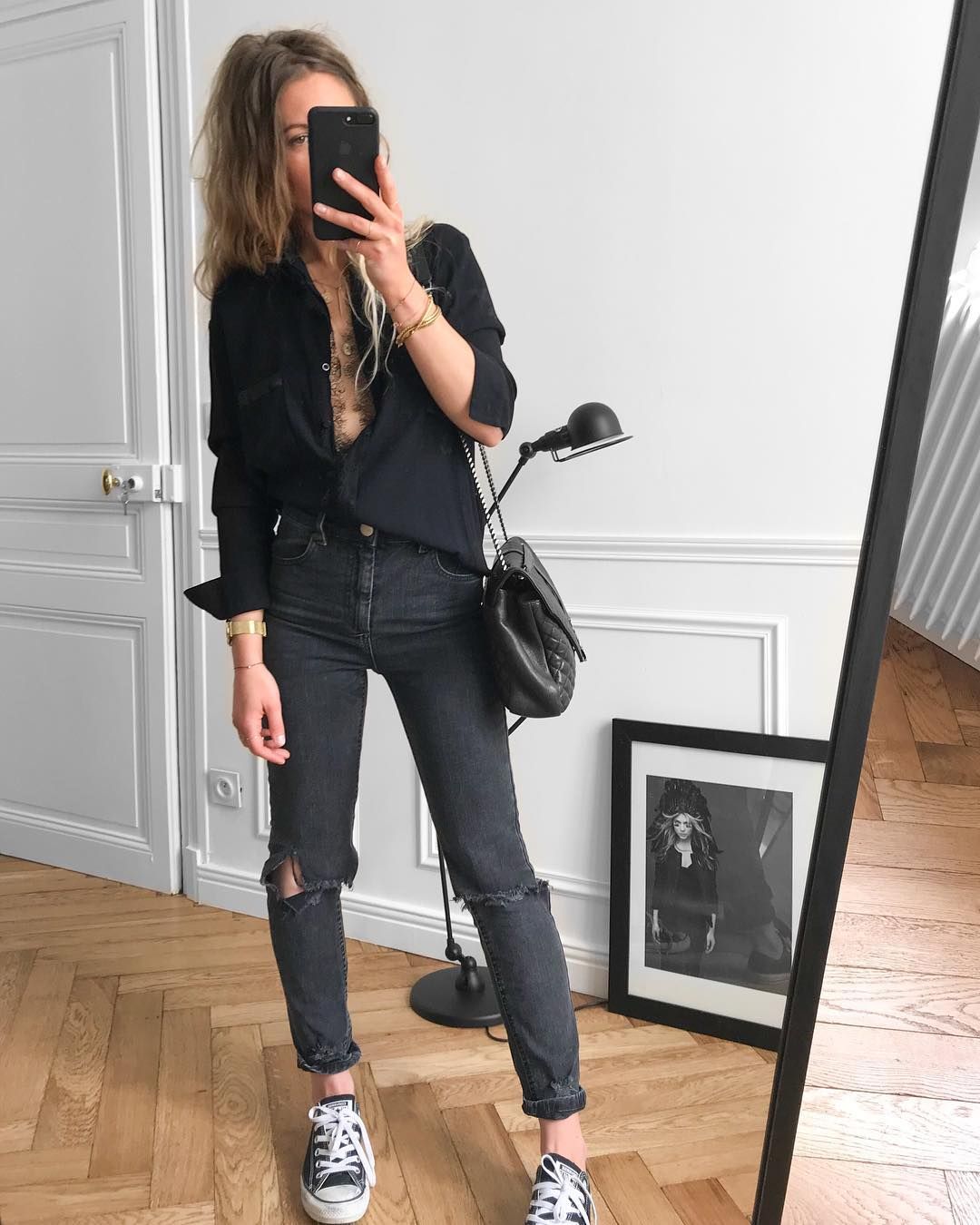 tenue jean noir taille haute