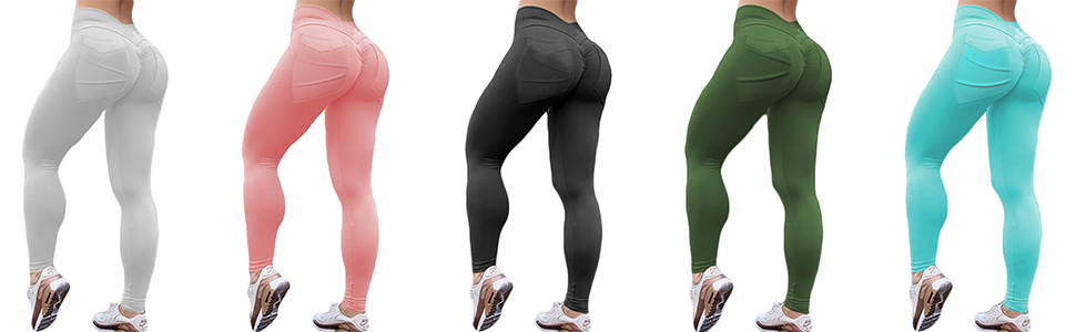 Hioinieiy Women’s Scrunch Ruched Butt Lifting Booty Enhancing Leggings High Waist Push Up Yoga Pants with Pockets