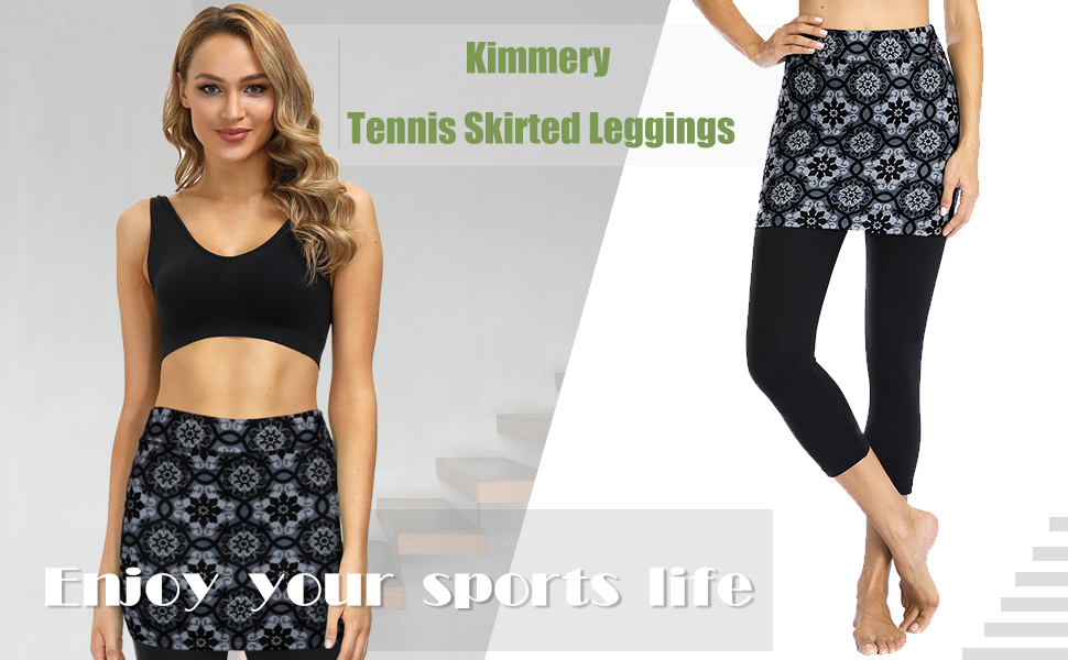 Kimmery Women Tennis Skirted Leggings with Pocket Yoga Capris Legging with Skirts 