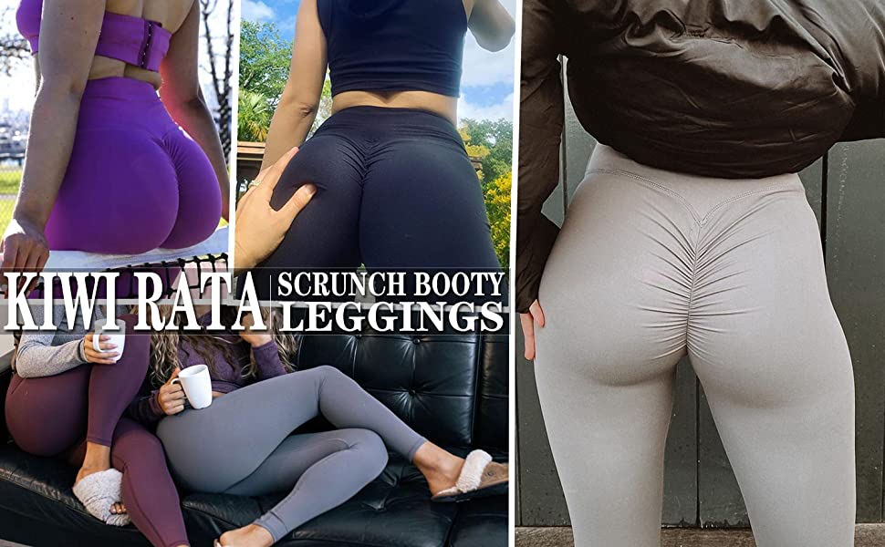 KIWI RATA Women Ruched Scrunch Booty Leggings High Waist Butt Lifting Sport Workout Yoga Pants Tummy Control Tights