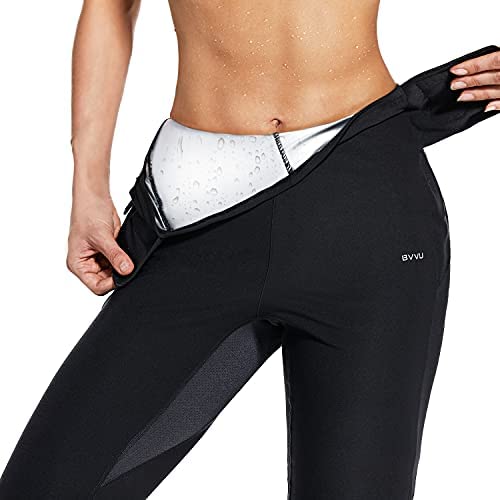 BVVU Sauna Pants for Women High Waisted Pants for Women Compression Leggings with Pockets Waist Trainer Leggings 