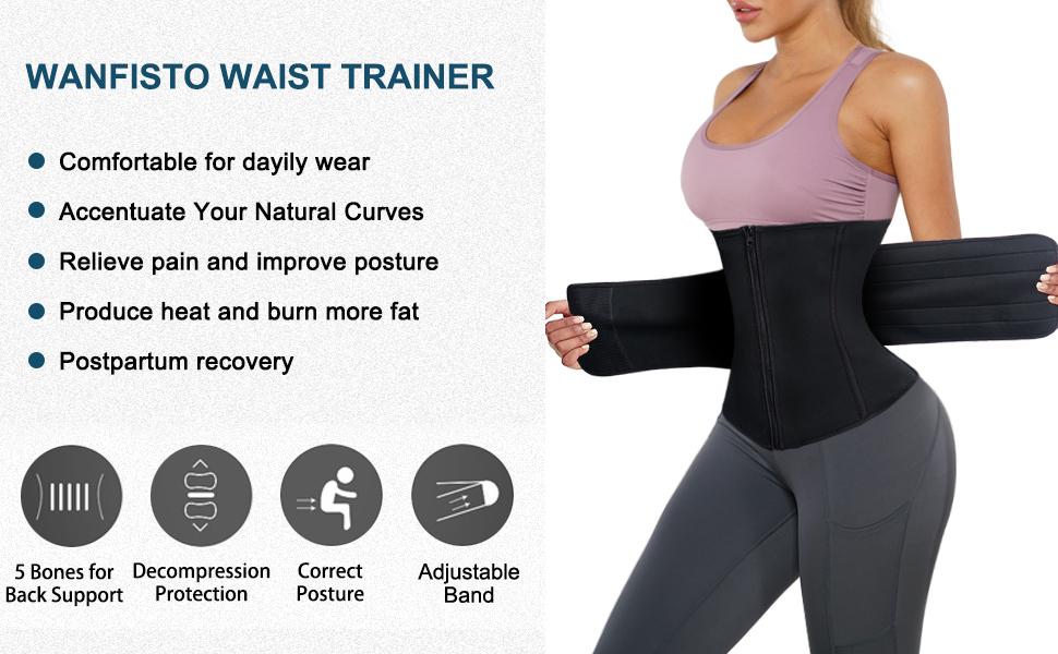 WANFISTO Waist Trimmer for Women Neoprene Sauna Sweat Waist Trainer Adjustable Sports Girdle Belt 