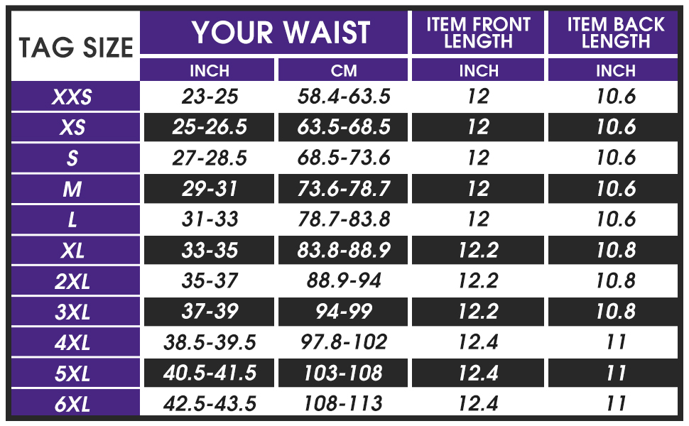 workout waist trainer corset size chart