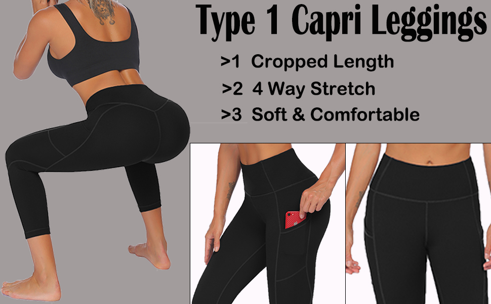 COOrun Womens High Waist Capris Leggings Tummy Control Workout Yoga Pants Pockets 4 Way Stretch Running Tights 