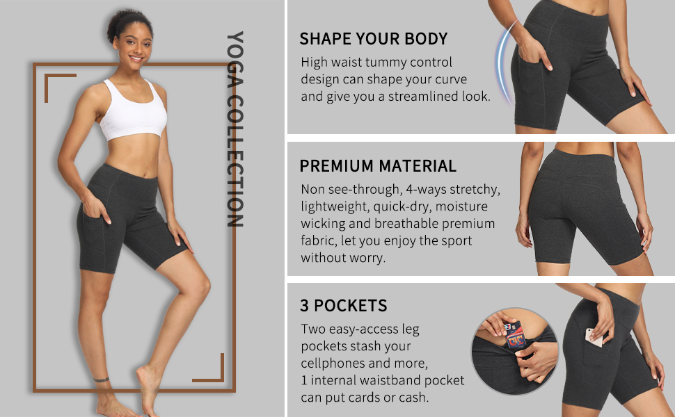 8" /5" Women's High Waist Yoga Shorts Compression Workout Running Bike Shorts Side Pockets