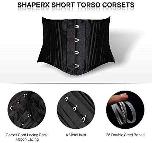 Waist Trainer : SHAPERX Women's 26 Steel Boned Corset Short Torso Heavy ...