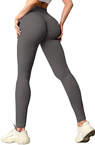 FITTOO ITTOO Womens High Waist Textured Workout Leggings Stripes Booty Scrunch Yoga Pants Ruched Tights