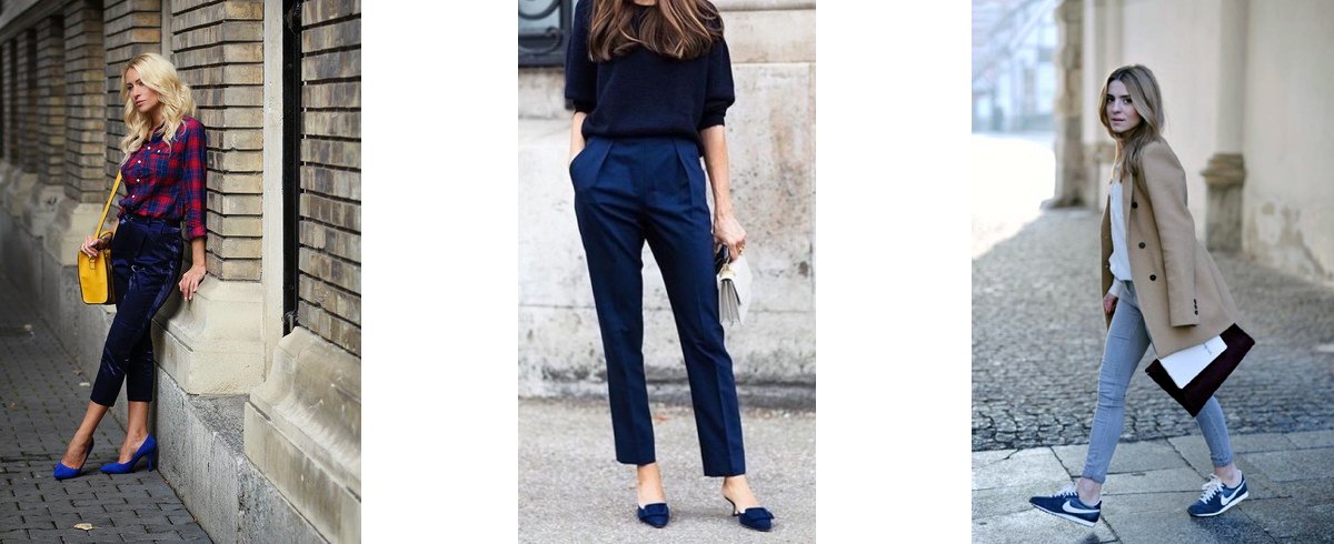 Quel pantalon avec des chaussures bleues ?