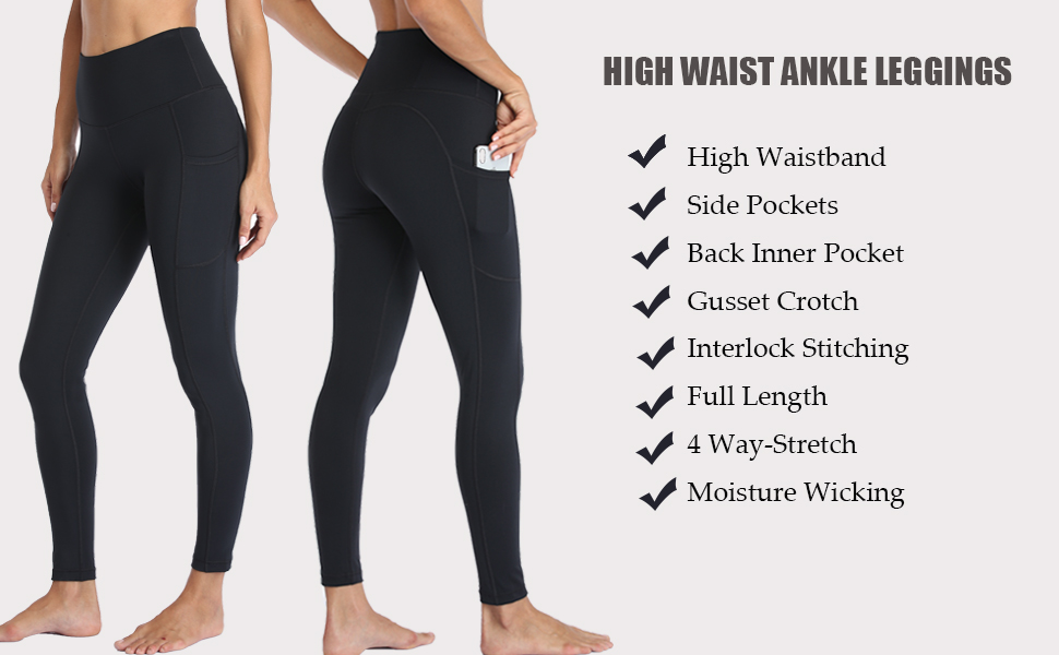 Oalka Women Yoga Pants Workout Running Leggings  Out Side Pockets Leggings