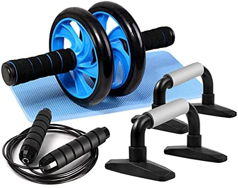 5-in-1 Ab Wheel Roller Kit Knee Mat+Jump Rope Home Gym Abdominal Fitness Set USA 