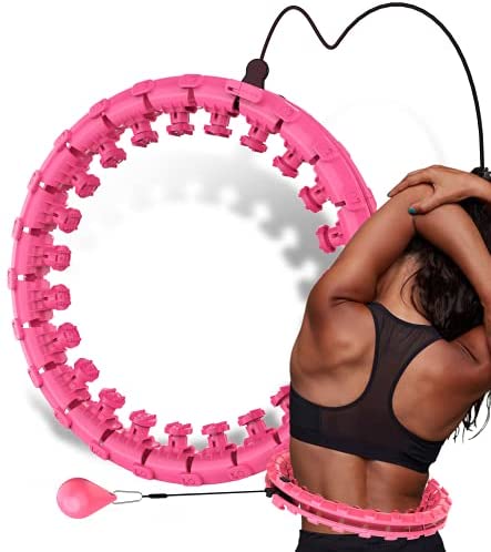 Female Exercise Fitness Hoola Hoops，360° Massage Circle 24-Section Detachable Knots/Can be Adjusted According to Waist Circumference LGsilent Smart Weighted Hula Hoop for Adults Weight Loss 