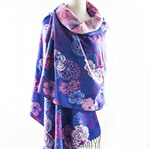 floral woven large poncho oversize fringe color multi soft warm lightweight wrap stole scarf shawl