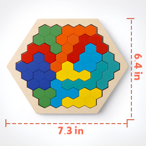 Coogam Wooden Hexagon Puzzle for Kid Adults - Shape Block Tangram Brain Teaser Toy Geometry Logic