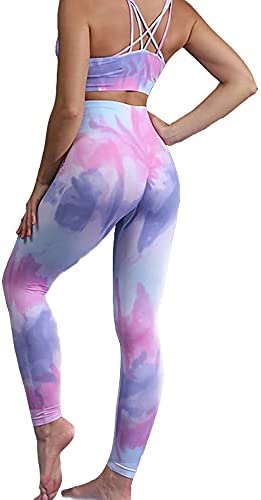 iniber Women's High Waisted Leggings Tie Dye Yoga Pants Tummy Control 7/8 Length Athletic Running Stretch Workout Leggings 
