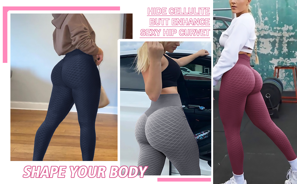 Women Ruched Butt Lifting Yoga Pants High Waisted Tummy Control Textured Booty Tights