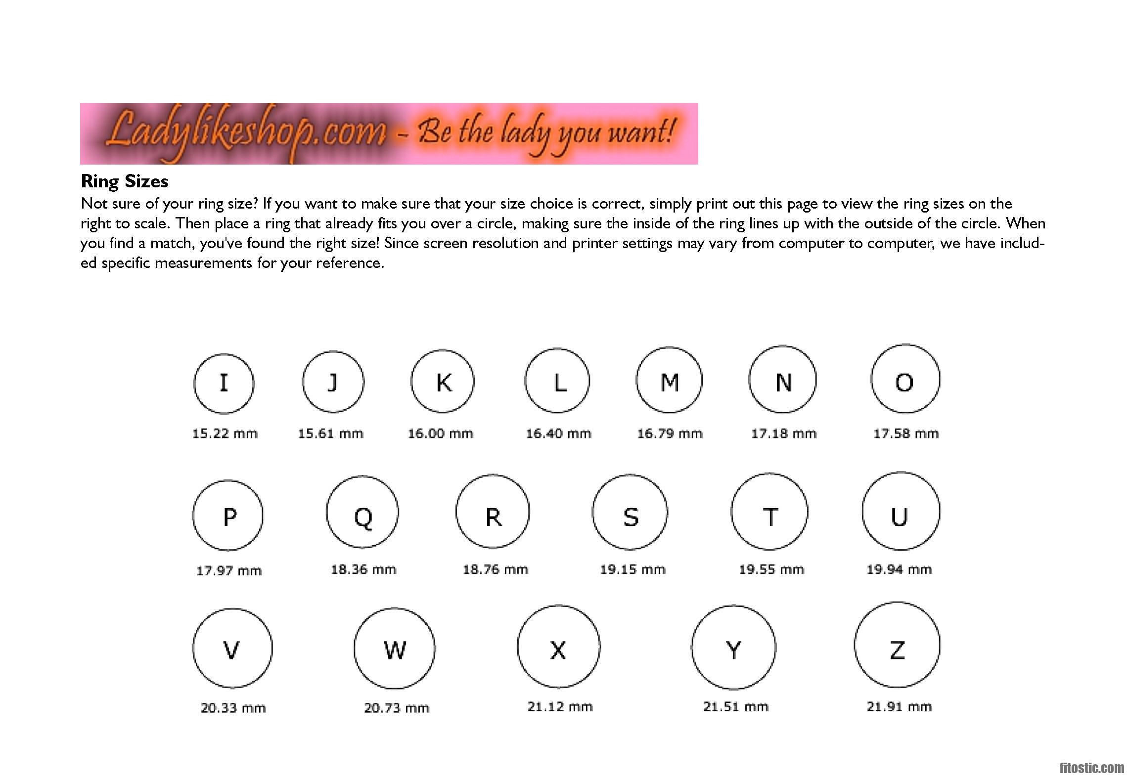 W Size Chart