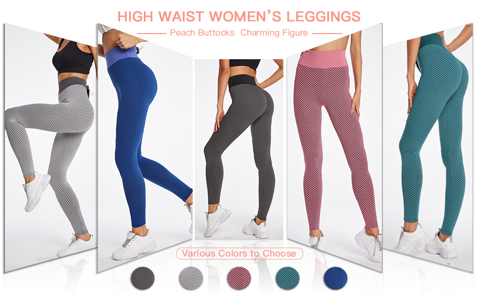 Women High Waist Yoga Pants, color: black gray blue pink green leggings