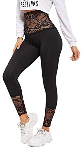 lace leggings : SOLY HUX Women’s Sporty Contrast Lace Elastic